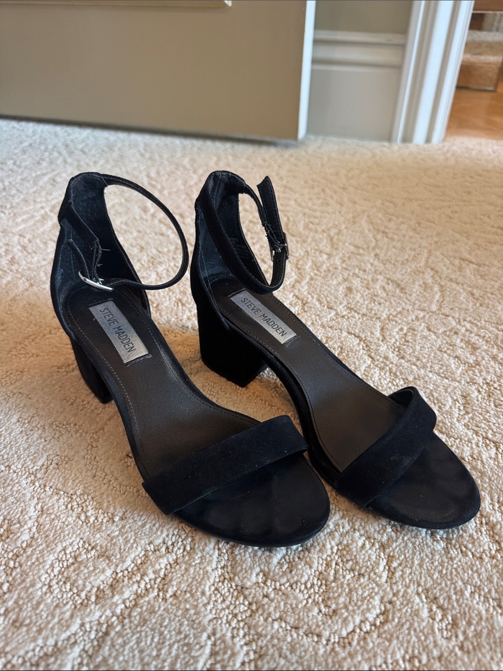 Steve Madden Irenee Black Suede Low block heels